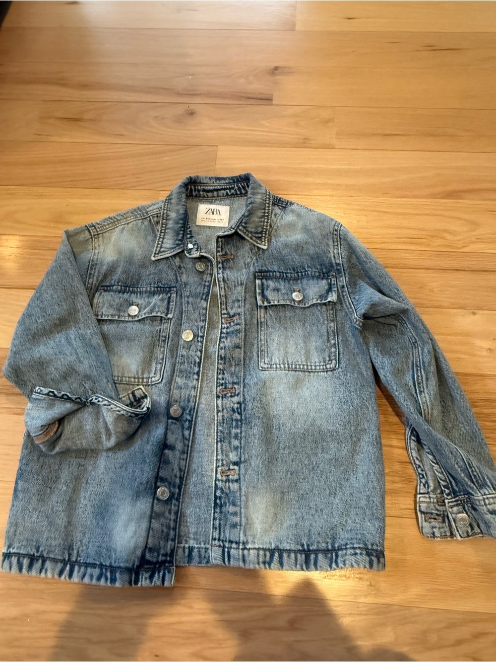 Zara Light Blue Denim Button-Down Shirt Jacket